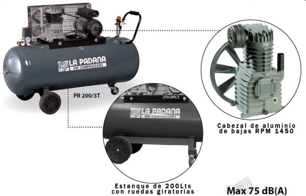 Compresor de aire Trifasico – Italiano La Padana  300LTS -7,5HP – 872LTS/MIN – 10BAR - Imagen 2